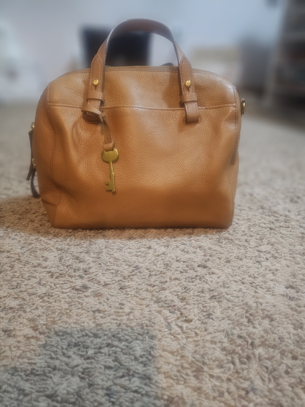 Fossil  Pebbled Leather Satchel in Cognac Brown